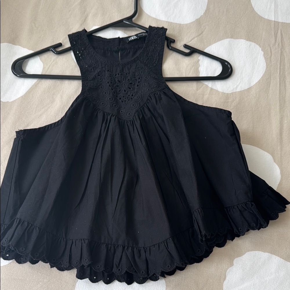 Zara Black Sleeveless Halter Babydoll Crop Top